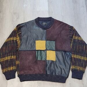 Vintage Saxony Collection Men Large Leather Patch Multi Fabric Coogie Style